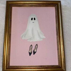 👻Halloween pink ghost with black heels in picture frame👻